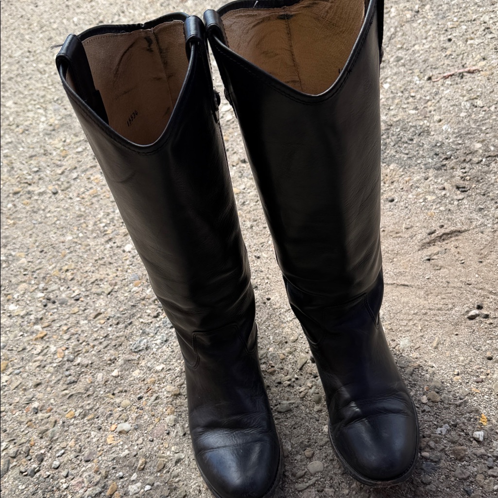 Frye Black Leather Knee-High Riding Boots